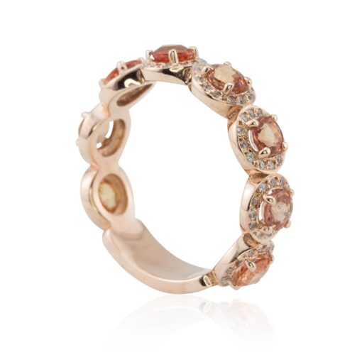 Round Peach Sapphire Halo Ring Lab Organic Diamonds Rose Gold LS4306