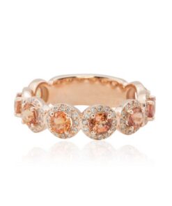 Round Peach Sapphire Ring Lab Organic Diamond Halos Rose Gold LS4306