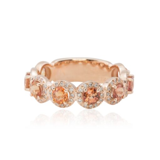 Round Peach Sapphire Ring Lab Organic Diamond Halos Rose Gold LS4306