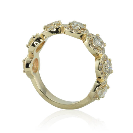 Seven Round Lab Organic Diamond Halos Stacking Band Yellow Gold LS4516