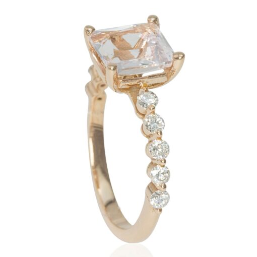 Solitaire Cushion Cut Peach Morganite Engagement Ring Rose Gold LS3962