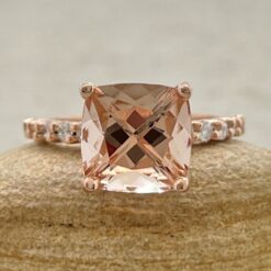 Solitaire Cushion Cut Peach Morganite Engagement Ring Rose Gold LS7241