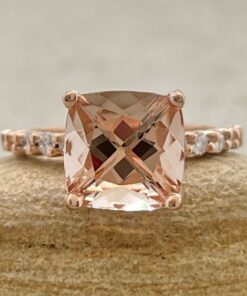 Solitaire Cushion Cut Peach Morganite Engagement Ring Rose Gold LS7241