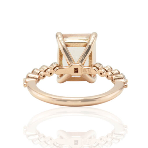 Solitaire Emerald Cut AAA Peachy Pink Morganite Ring Rose Gold LS4594