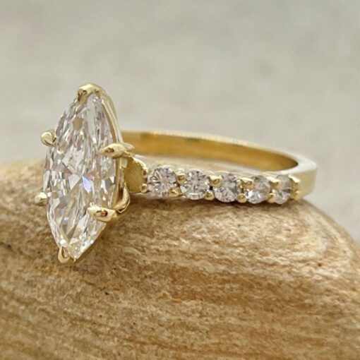 Solitaire Marquise Cut Lab Grown Diamond Shank Ring Yellow Gold LS7220