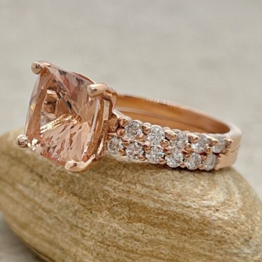 Solitaire Peach Morganite Diamond Engagement Ring Set Rose Gold LS7242