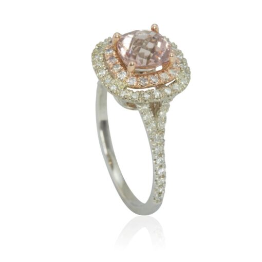 Square Cushion Pink Morganite Diamond Ring White Gold Platinum LS4211