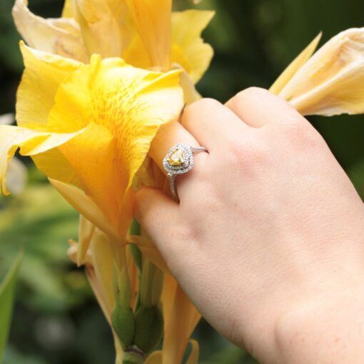 Sunny Yellow Sapphire Heart Engagement Ring White Gold Platinum LS5103