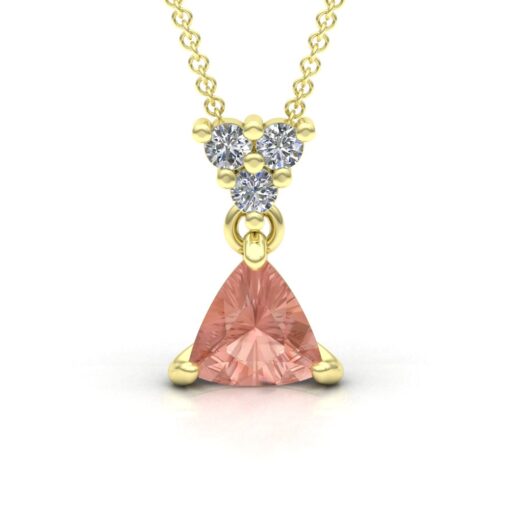 Trillion Cut Morganite Pendant Triangle Cluster in Yellow Gold LS7060