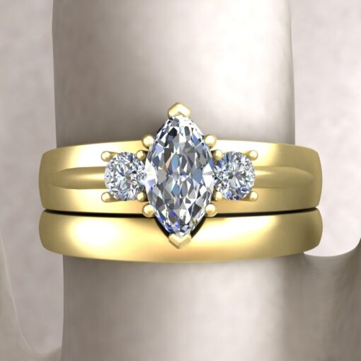 Custom Marquise Diamond Engagement Ring and Wedding Bands - Image 8