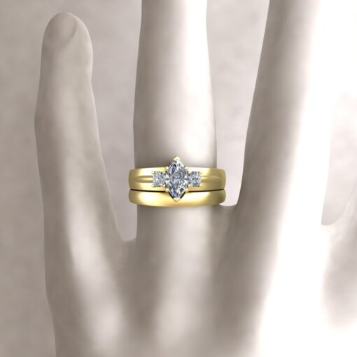 Custom Marquise Diamond Engagement Ring and Wedding Bands - Image 9