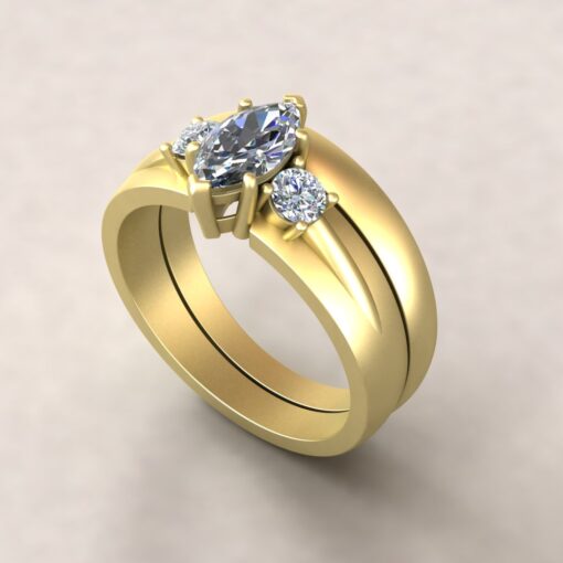 Custom Marquise Diamond Engagement Ring and Wedding Bands - Image 10