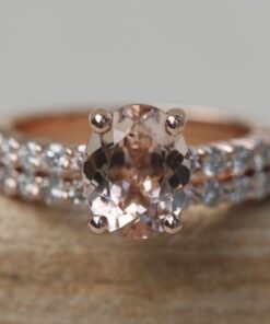 1.5 Carat Oval Morganite Ten Diamond Engagement Ring Rose Gold LS6794