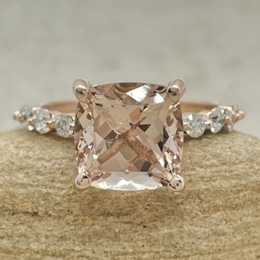 3.30 Carat Morganite Engagement Ring Square Cushion Rose Gold LS6783