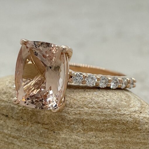 3.5 Carat Morganite Solitaire Cushion Engagement Ring Rose Gold LS6730