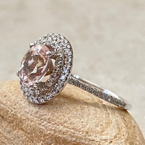 AAA Oval Cut Pink Morganite Engagement Ring White Gold Platinum LS5307