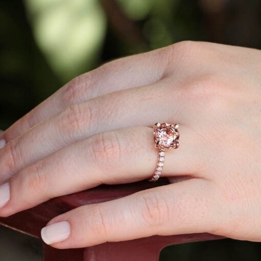 AAA Peachy Pink Round Cut Morganite Engagement Ring Rose Gold LS5071