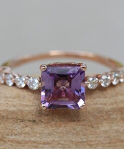 Asscher Amethyst February Birthstone Engagement Ring Rose Gold LS6792