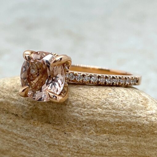 Claw Prong Round Peach Pink Morganite Engagement Ring Rose Gold LS5061