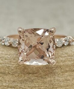 Cushion Cut AAA Peachy Pink Morganite Engagement Ring Rose Gold LS6783