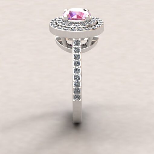 Double Halo Pink Sapphire Engagement Ring White Gold Platinum LS7087