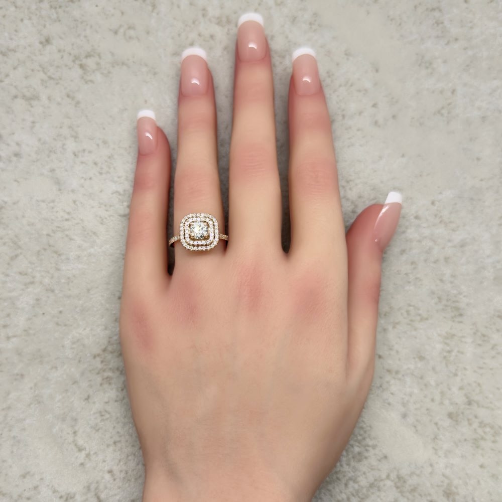 Double Halo Round Lab Grown Diamond Engagement Ring Rose Gold LS7188