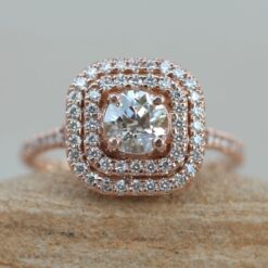 Double Halo Round Moissanite Diamond Engagement Ring Rose Gold LS7188