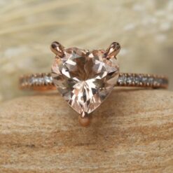 Heart Cut Peach Morganite Engagement Ring Claw Prongs Rose Gold LS5066