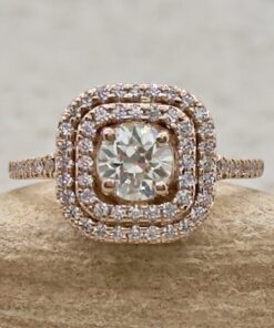 IGI Certified Lab Diamond Double Halo Engagement Ring Rose Gold LS7188