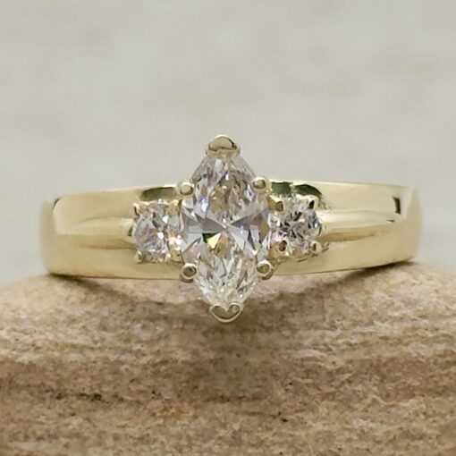 Custom Marquise Diamond Engagement Ring and Wedding Bands - Image 3