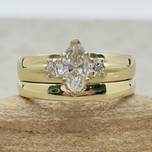 Custom Marquise Diamond Engagement Ring and Wedding Bands - Image 2