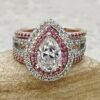 Lab Diamond Pink Sapphire Bridal Ring Set White Gold Platinum LS7187