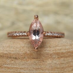 Marquise Cut Pink Morganite Diamond Engagement Ring Rose Gold LS5050