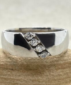 Men's 4 Diamond Wedding Band Shiny Finish White Gold Platinum LS6649