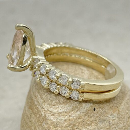 Morganite Engagement Ring Half Eternity Wedding Set Yellow Gold LS6824