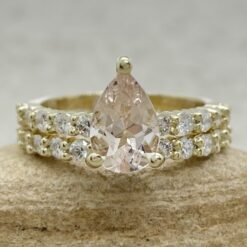 Morganite Engagement Ring Set Diamond Wedding Band Yellow Gold LS6824