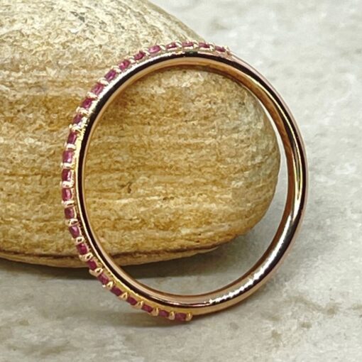 October Birthstone Thin Ring Stack Pink Sapphire Band Rose Gold LS7186