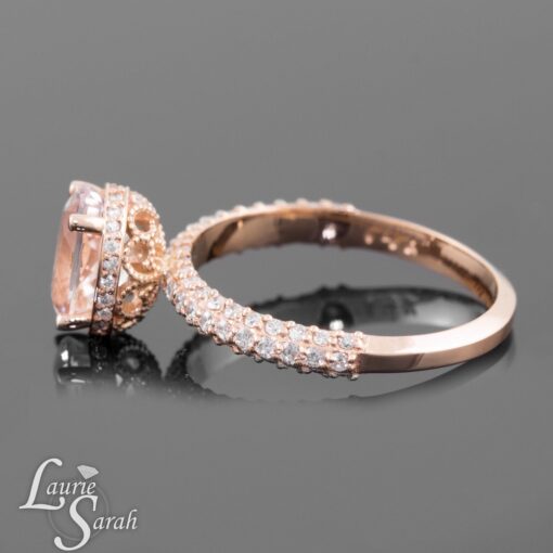 One Carat Oval Peachy Pink Morganite Engagement Ring Rose Gold LS3662