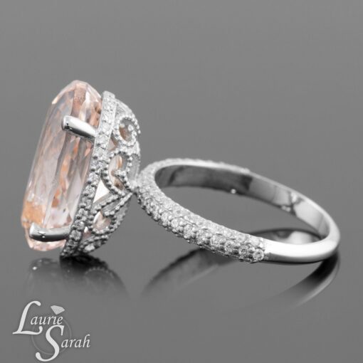 Oval Cut Morganite Engagement Diamond Ring White Gold Platinum LS2865