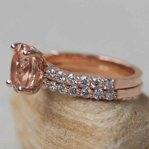 Oval Morganite 10 Diamond Lab Organic Engagement Ring Rose Gold LS6794