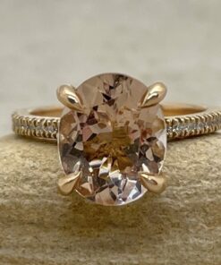 Oval Morganite Hidden Halo Claw Prong Engagement Ring Rose Gold LS4875