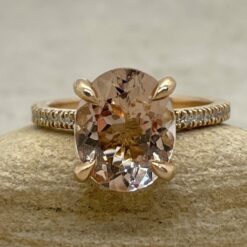 Oval Morganite Hidden Halo Engagement Ring Claw Prong Rose Gold LS4875