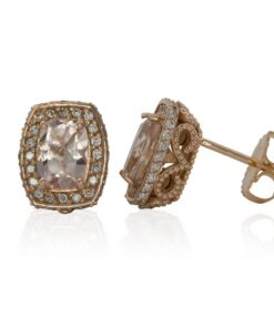 Peach Cushion Cut Morganite Diamond Filigree Earrings Rose Gold LS4094