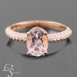 Peach Morganite Triple Diamond Shank Engagement Ring Rose Gold LS3662