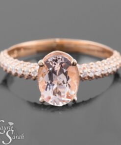 Peach Morganite Triple Diamond Shank Engagement Ring Rose Gold LS3662