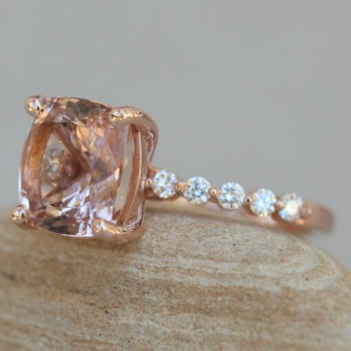 Peachy Morganite Engagement Ring Lab Organic Diamond Rose Gold LS6247