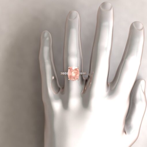 Peachy Pink Cushion Morganite Diamond Engagement Ring Rose Gold LS6415