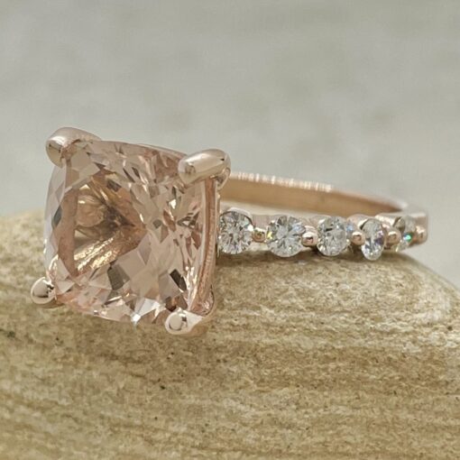 Peachy Pink Morganite Engagement Ring Square Cushion Rose Gold LS6783