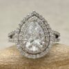 Pear Cut Lab Diamond Halo Ring Split Shank White Gold Platinum LS7239