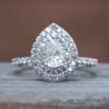 Pear Moissanite Double Halo Engagement Ring White Gold Platinum LS5167